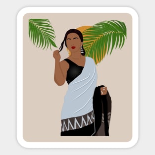 Indian woman in white saree Sticker